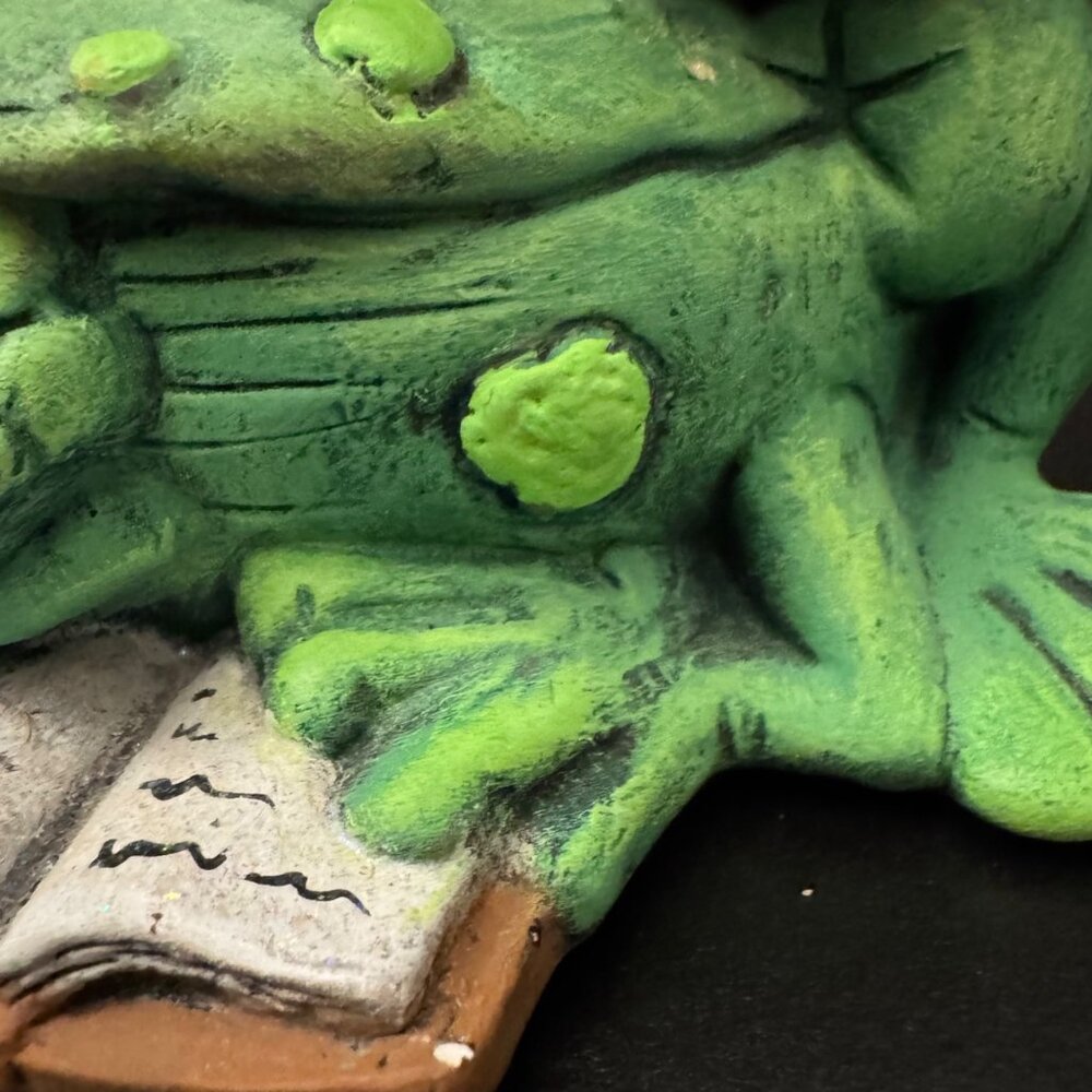 Whimsical Green Oops Witch Frog Figurine Glasses Purple Hat & Book Halloween - Picture 8 of 12